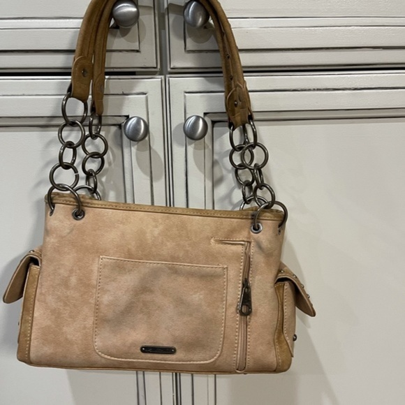 Montana West light brown tan leather satchel shoulder bag concealed carry - Picture 6 of 11